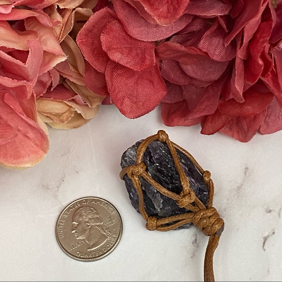 Caged Raw Purple Amethyst Quartz Necklace - Picture 11 of 11